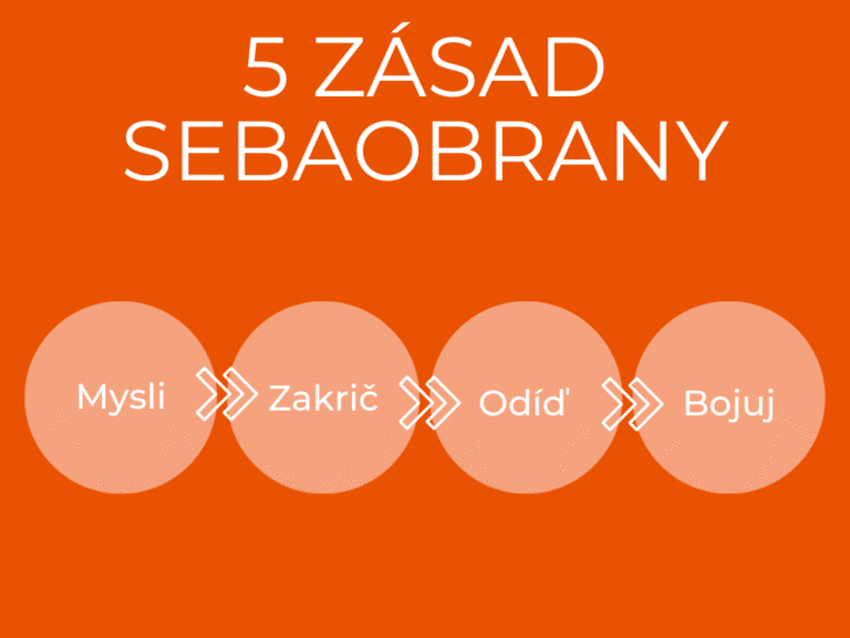 Päť zásad sebaobrany – infografika pre tréning v klube Kitsune Dojo